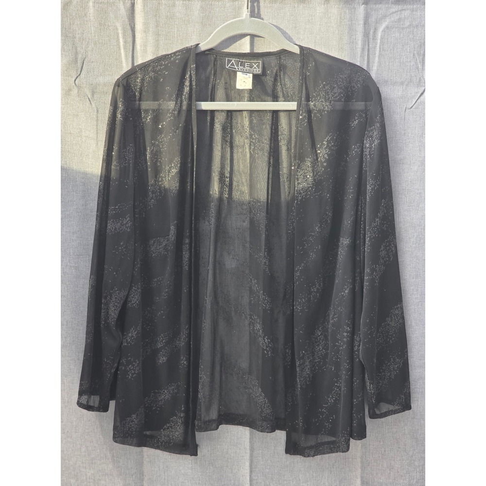 Alex Evenings Womens 18W Black Silver Glitter Sheer Open Front Cardigan Shrug